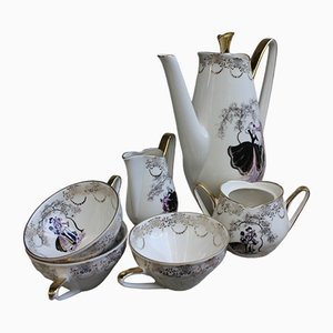 Gold Plated Porcelain Tea Service from Bavaria Kronach Oechsler & Andechser, 1950s, Set of 6