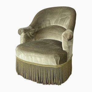 French Green Fringed Slipper Chair