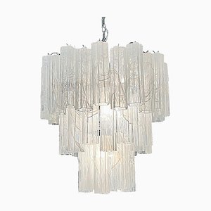 Large Vintage Murano Glass Tiered Chandelier with 78 Alabaster White Glasses, 1990s