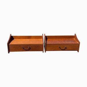 Teak Floating Wall-Mounted Night Tables, Denmark, 1960s, Set of 2