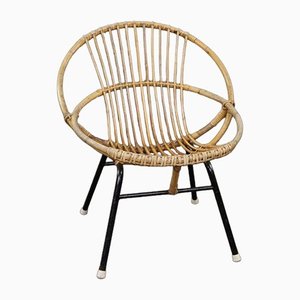 Dutch Rattan Lounge Chair with Armrests, 1960s