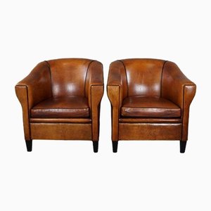 Art Deco Sheep Skin Armchairs with Black Piping, Set of 2