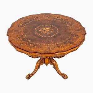 Victorian Centre Table in Walnut Marquetry Inlay, 1930s