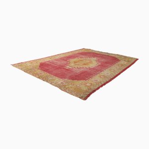 Antique Oushak Distressed Rug in Coral Red, 1900