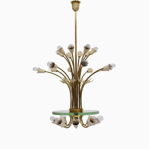 Large Chandelier with Bouquet of Flowers and Leaves by Pietro Chiesa for Fontana Arte, Italy, 1940s