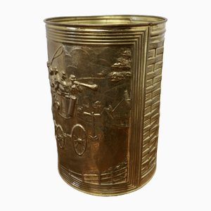Arts and Crafts Waste Paper Basket in Embossed Brass, 1930s