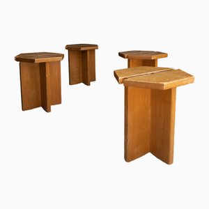 Solid Pine Stools by Roland Haeusler for the Regain Group, 1960, Set of 4