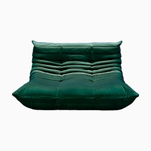 Bottle Green Velvet Togo 2-Seat Sofa by Michel Ducaroy for Ligne Roset