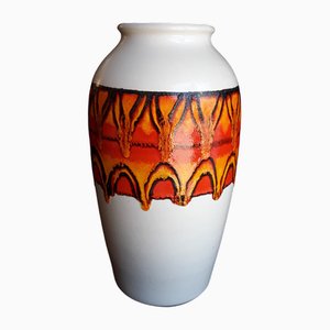 Deutsche Vintage Keramikvase mit Orange-Brauner Glasur, 1970er