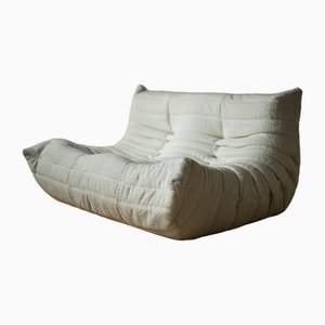 Togo 2-Seater Sofa in White Bouclette Fabric by Michel Ducaroy for Ligne Roset