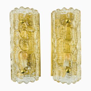 Scandinavian Glass and Brass Wall Lamps by Carl Fagerlund for Orrefors & Lyfa, 1960s, Set of 2