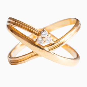 Anillo vintage de oro amarillo de 18 kt con diamantes de talla brillante, años 70