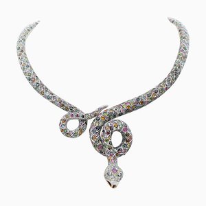 Collar de Oro y Plata con Turmalina, Granate, Topacio, Peridotos, Amatista y Diamante