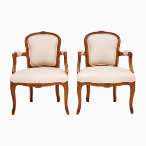Antique French Walnut Salon Chairs, 1920s, Set of 2