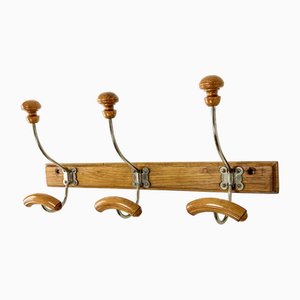 French Wood and Metal Wall Mounted Coat Rack, 1950s