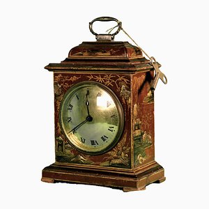 Chinese Lacquer, Wood & Brass Travel Clock, Early 20th Century