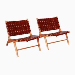 Los Angeles Model Teak and Leather Armchairs by Olivier de Schrijver, Set of 2