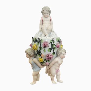 Jarrón continental victoriano de porcelana con tapa, década de 1880