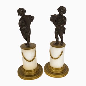 19th Century Bronze Putti on Marble Bases in the style of Clodion Set of 2