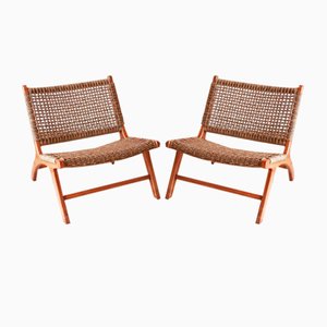 Los Angeles Lounge Chairs in Teak & Rope by Olivier De Schrijver, Set of 2