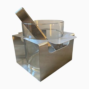Italian Modernist Metal and Glass Ice Bucket in the style of Sabattini from Zani, 1980s