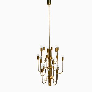 Mid-Century Brass Chandelier with a Long Brass Rod, 1960s