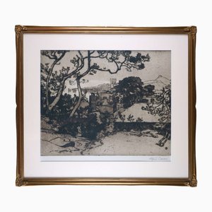 Albert Ernst, View of a Coastal Town, 20th Century, Etching, Framed