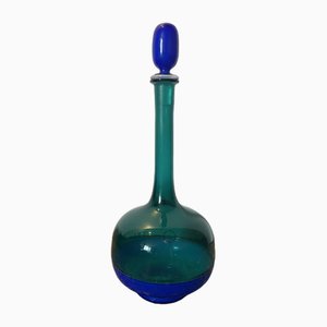 Vaso Bottiglia Morandiana in vetro di Murano blu e verde di Gio Ponti per Venini