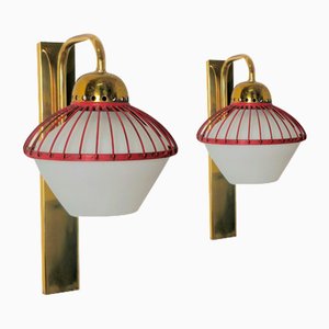Wandlampen aus Messing & Opalglas im Stil von Stilnovo, Italien, 1960er, 2er Set