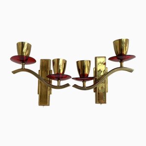 Vintage Wall Sconces in Gilt Brass with Acrylic Glass Elements, Germany, 1979, Set of 2