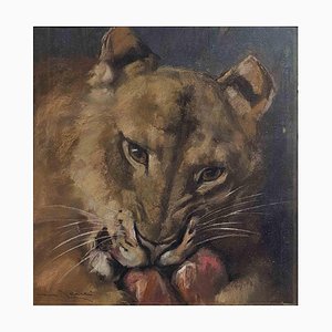 Marino Lenci, Lioness, Pastel Drawing, Early 20th Century