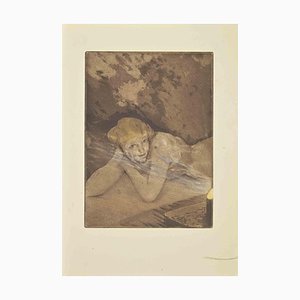 Édouard Chimot, Akt auf dem Bett, Radierung, 1930er