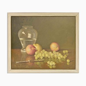 Ernesto Alcide Campestrini, Still Life, Oil on Panel, Mid-20th Century, Framed