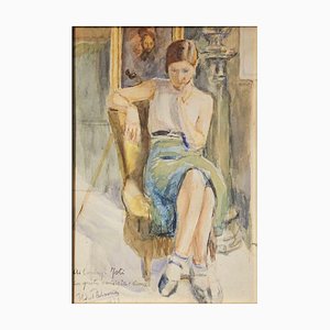 Ugo De Palma, Sitzendes Mädchen, Aquarell, 1934