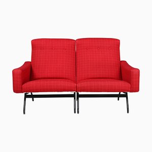 Zwei Sitze Sofas mit Rotem Original Bezug von Joseph-André Motte für Steiner, Frankreich, 1950er, 2er Set