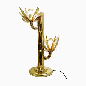 Mid-Century Brass Table Lamp with Two Arms Flower of Light, 1970s