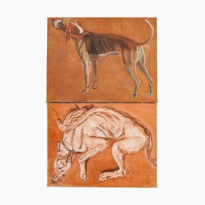 Ritratti di cani, XX secolo, Dipinti a olio su tela, set di 2