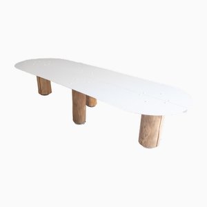Ovaler Banktisch aus Stahl und Holz