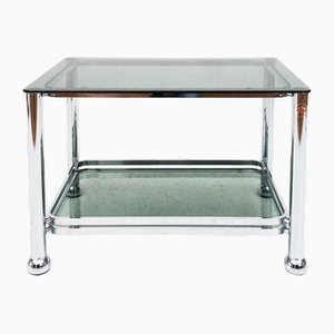 Rectangular Coffee Table in Chromed Steel and Smoked Glass by Arredamenti Allegri Parma, 1960s
