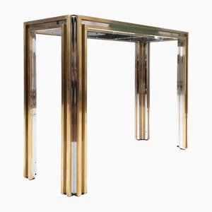 Italian Brass and Chromed Metal Console Table in the style of Romeo Rega, 1970s