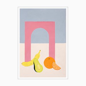 Gio Bellagio, Fruit and Pink Architecture Still Life, 2023, Acrylic on Paper