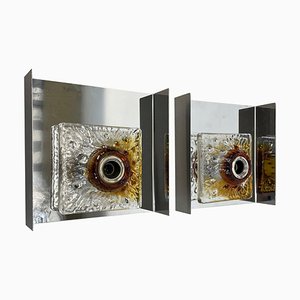 Applique in vetro di Murano e metallo cromato attribuite a Mazzega, Italia, anni '70