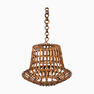 Mid-Century Bamboo and Rattan Hanging Lamp in Louis Sognot Style, 1960s