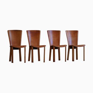 Chaises de Salle à Manger Modernes en Cuir Cognac par Mario Bellini, Italie, 1970s, Set de 4