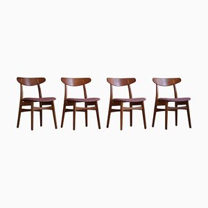 Danish Modern Model Ch30 Dining Chairs in Oak & Fabric attributed to Hans J. Wegner, 1960s, Set of 4
