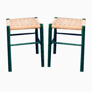 Vintage Green Stained Low Stools, France, 1960s, Set of 2
