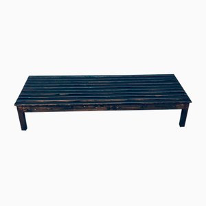 Vintage Low Slat Bench in Stained Pine, 1960s