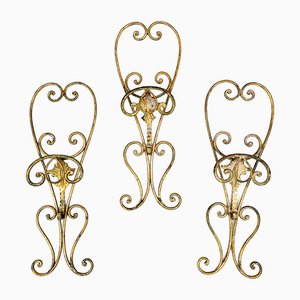Tris Hangers in Wrought Iron Gold, 1950, Set of 3