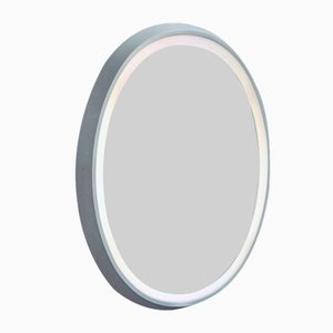 Specchio ovale bianco con retroilluminazione, anni '70