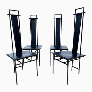 Schwarze Stühle aus Leder & Metall von Enrico Pellizzoni, 1980er, 4er Set